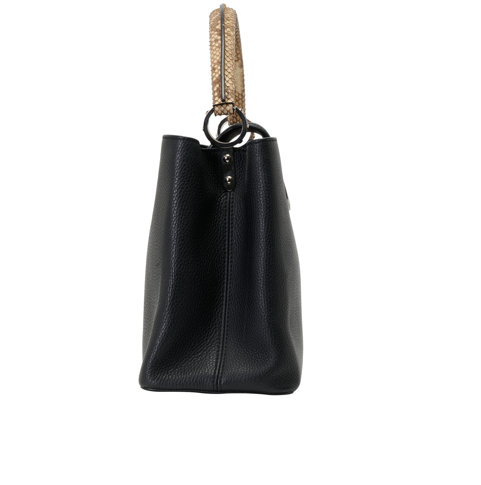 Capucines MM, &pound;2,500, Handbags, Black, Leather/Python, Bottom view